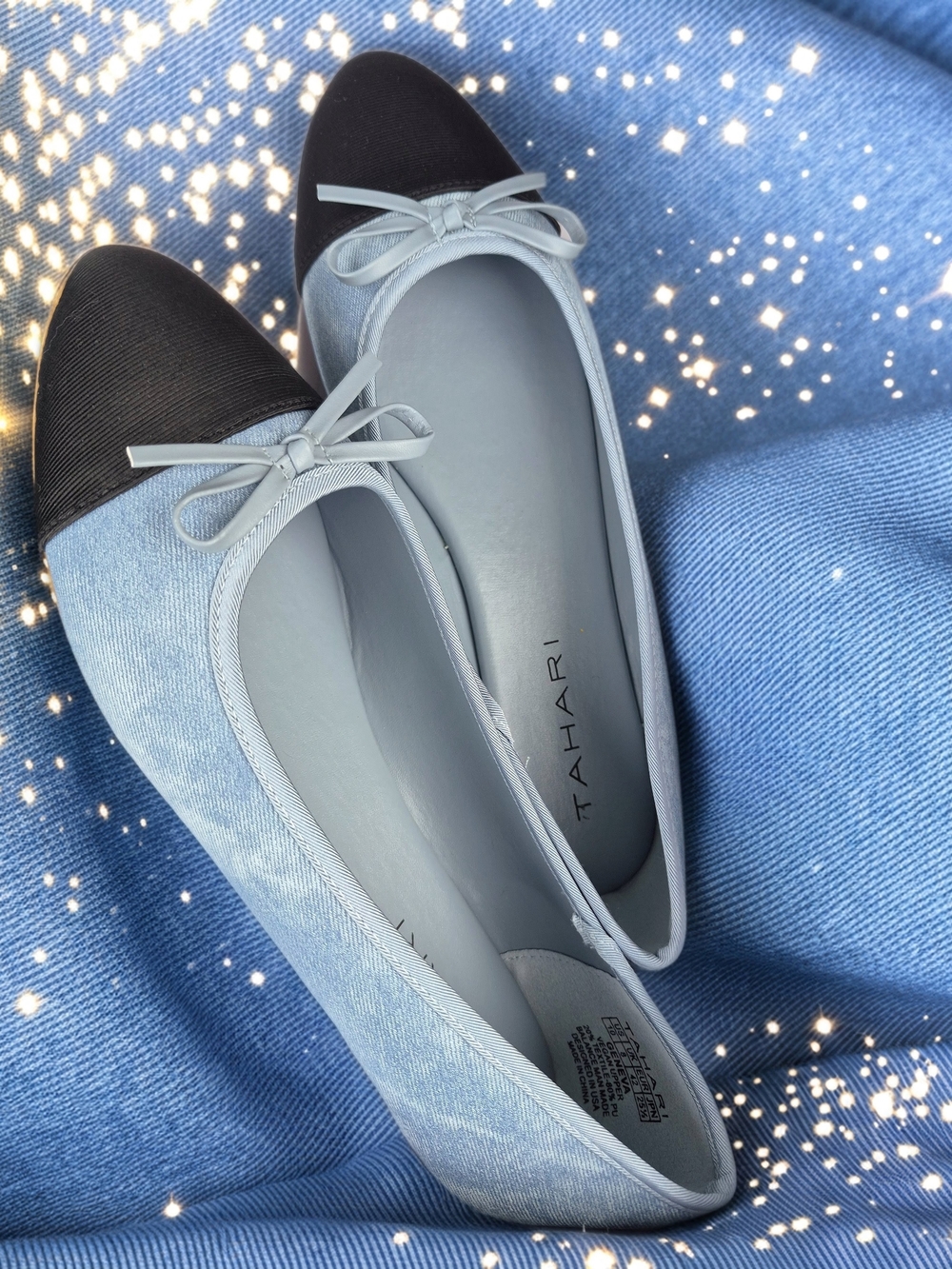 Tahari Light Blue Ballet Flats with Black Cap Toe